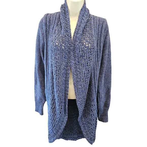 Eddie bauer circle knit cardigan blue warm winter EUC M tunic long length EUC - Picture 1 of 7